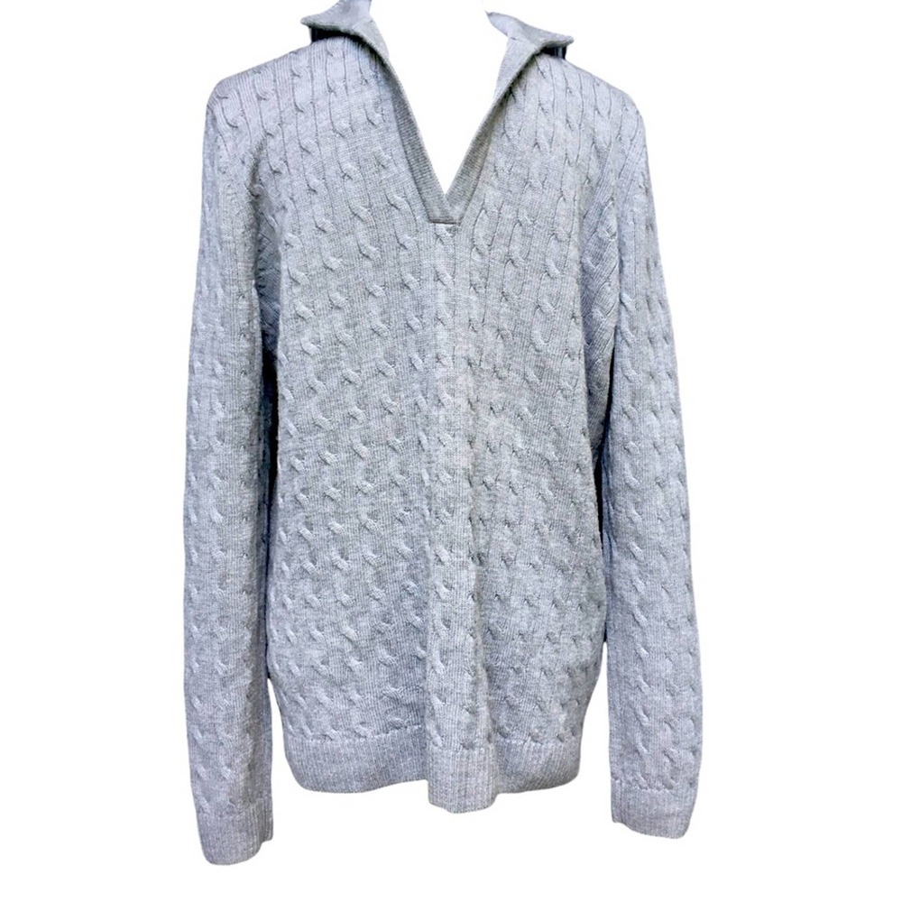 346 Brooks Brothers Gray Merino Wool Cable knit sweater Large